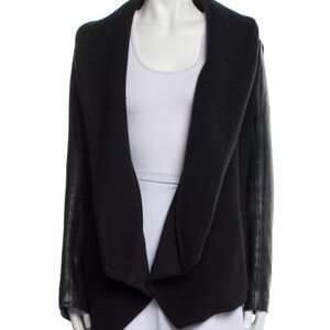 Theory Black Leather Open Front Jacket